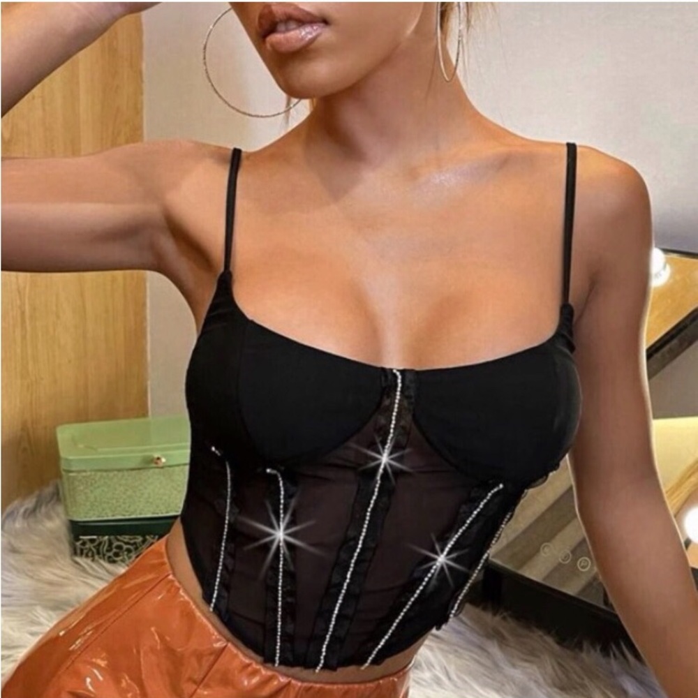 RARE luxè diamanté mesh crop top